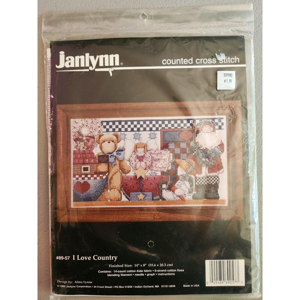 VTG Sealed 1995 Janlynn I LOVE COUNTRY Counted Cross Stitch Kit Christmas #02